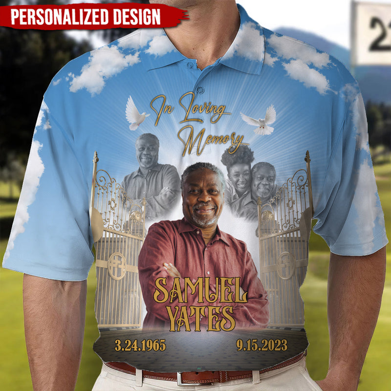 Discover Memorial Custom Photo Upload Heaven Gate, In Loving Memory Personalized Polo Shirt