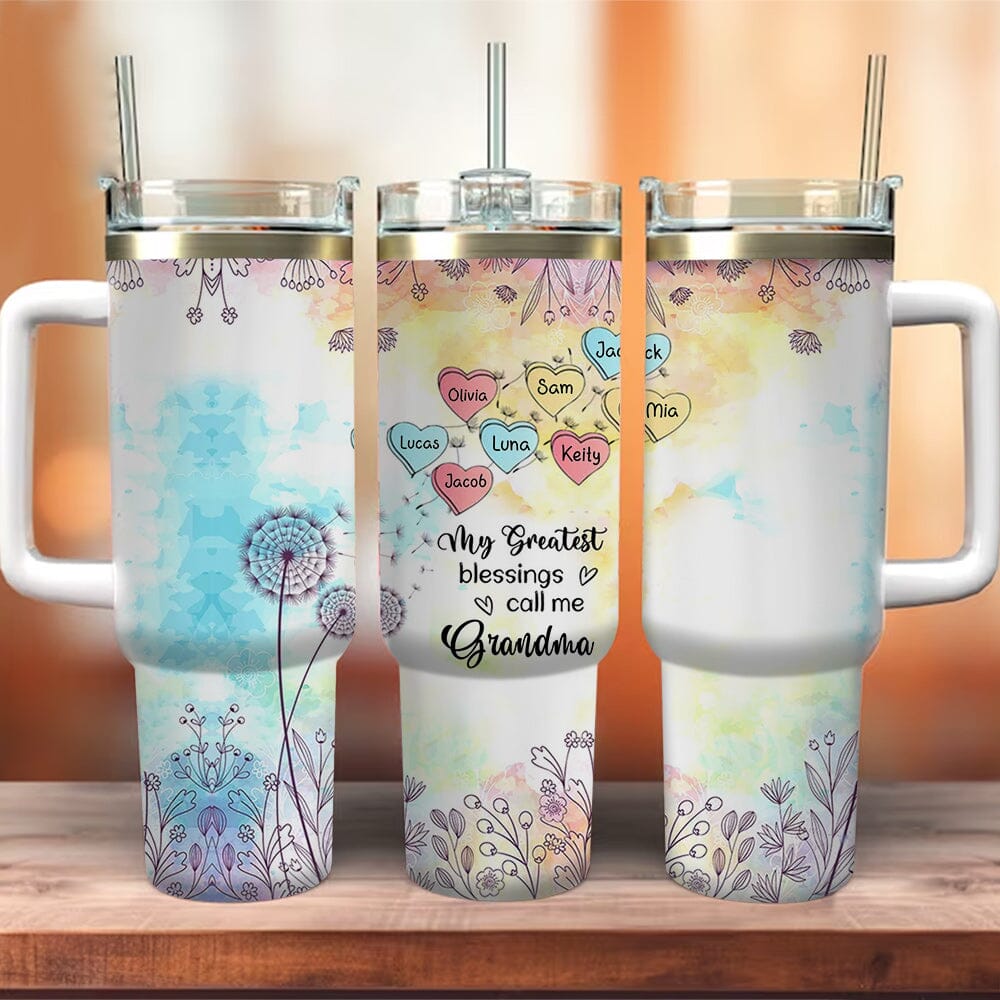 My Greatest Blessings Call me Grandma Mommy Nana Auntie Dandelions Personalized Tumbler With Straw NVL28NOV23VA1 Tumbler With Straw HumanCustom - Unique Personalized Gifts Made Just for You 40OZ 