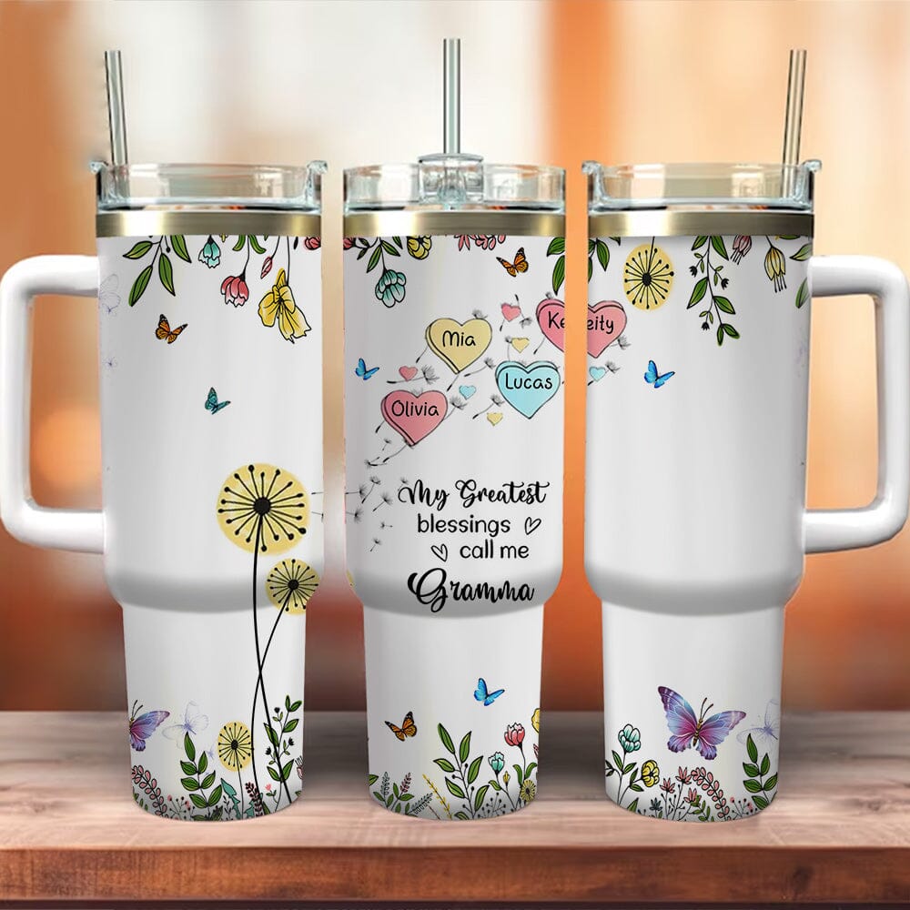 My Greatest Blessings Call me Grandma Mommy Nana Auntie Dandelions Personalized Tumbler With Straw NVL28NOV23VA1 Tumbler With Straw HumanCustom - Unique Personalized Gifts Made Just for You 