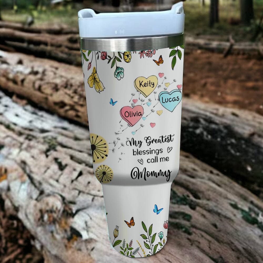 My Greatest Blessings Call me Grandma Mommy Nana Auntie Dandelions Personalized Tumbler With Straw NVL28NOV23VA1 Tumbler With Straw HumanCustom - Unique Personalized Gifts Made Just for You 