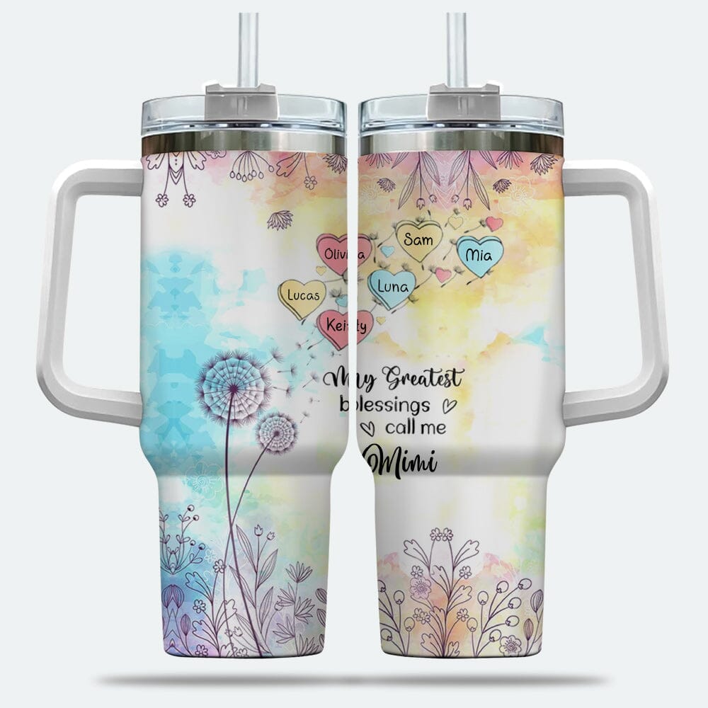 My Greatest Blessings Call me Grandma Mommy Nana Auntie Dandelions Personalized Tumbler With Straw NVL28NOV23VA1 Tumbler With Straw HumanCustom - Unique Personalized Gifts Made Just for You 