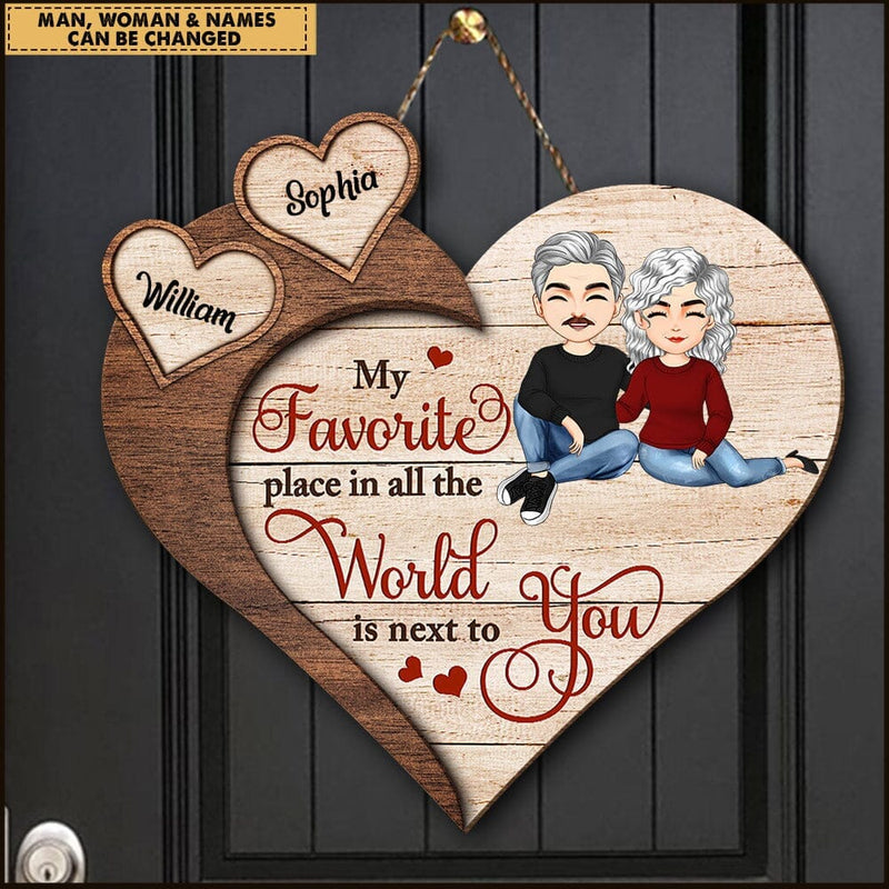 Discover Couple Sitting Together, My Favorite Place Is Next To You Personalized Wooden Sign