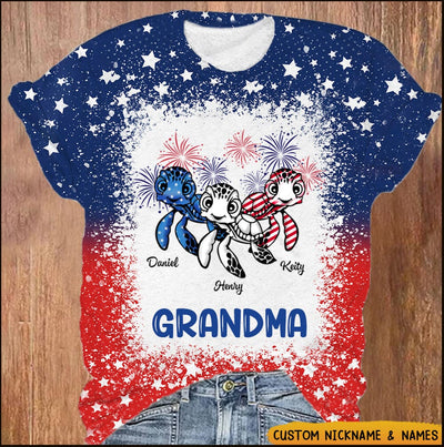 USA July 4th Grandma Mom Turtle Custom Nickname Names Independence Day Gift 3d Tshirt Hoodie NVL29JUN23VA1