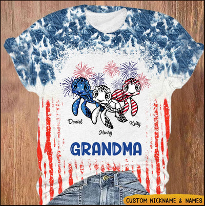 USA July 4th Grandma Mom Turtle Custom Nickname Names Independence Day Gift 3d Tshirt Hoodie NVL29JUN23VA1
