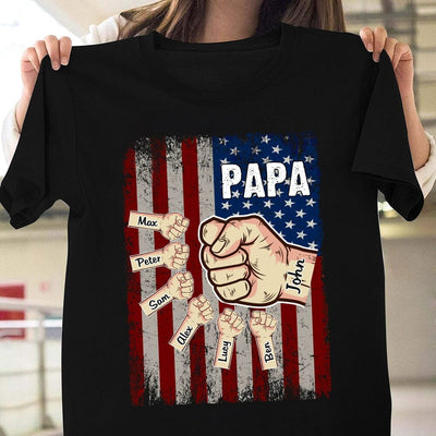 Grandpa Dad Kids Hand To Hands Flag Pattern, Cool Father's Day Gift Personalized Shirt NVL29MAR23TP1 Black T-shirt and Hoodie Humancustom - Unique Personalized Gifts
