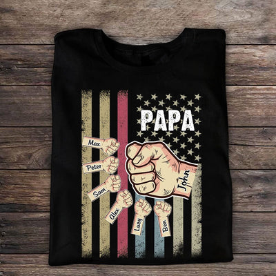 Grandpa Dad Kids Hand To Hands Flag Pattern, Cool Father's Day Gift Personalized Shirt NVL29MAR23TP1 Black T-shirt and Hoodie Humancustom - Unique Personalized Gifts