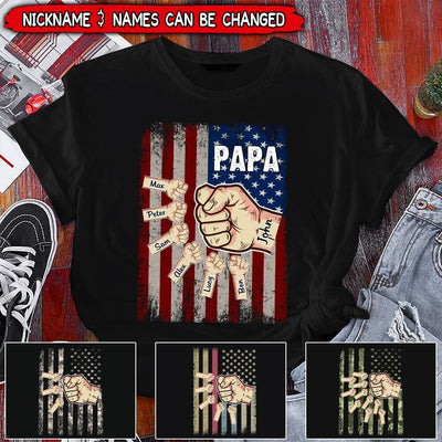 Grandpa Dad Kids Hand To Hands Flag Pattern, Cool Father's Day Gift Personalized Shirt NVL29MAR23TP1 Black T-shirt and Hoodie Humancustom - Unique Personalized Gifts Classic Tee Black S