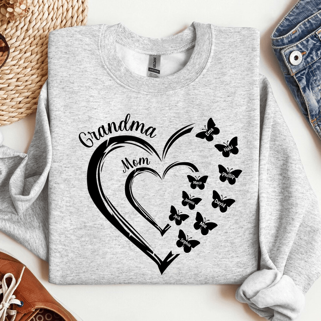 Grandma Mom Heart Butterfly Kids Personalized Sweatshirt NVL29NOV23KL2 2d sweatshirt HumanCustom - Unique Personalized Gifts Made Just for You 