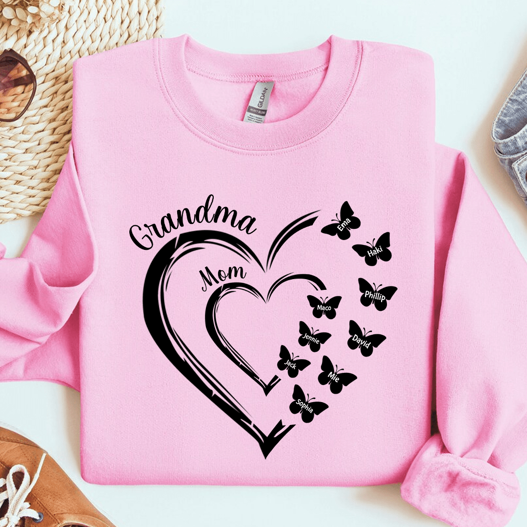 Grandma Mom Heart Butterfly Kids Personalized Sweatshirt NVL29NOV23KL2 2d sweatshirt HumanCustom - Unique Personalized Gifts Made Just for You 