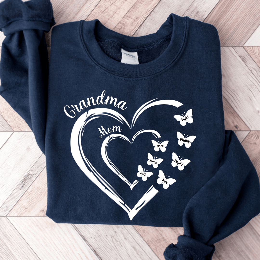 Grandma Mom Heart Butterfly Kids Personalized Sweatshirt NVL29NOV23KL2 2d sweatshirt HumanCustom - Unique Personalized Gifts Made Just for You 