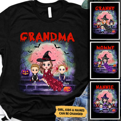 Halloween Pretty Witch Grandma Mom Doll Kids Personalized Shirt NVL30AUG23VA3