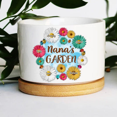 Nana Mom's Garden With Colorful Daisy Flower Kids, Mother's Day Gift Personalized Plant Pot NVL30MAR23VA1 Ceramic Plant Pot Humancustom - Unique Personalized Gifts