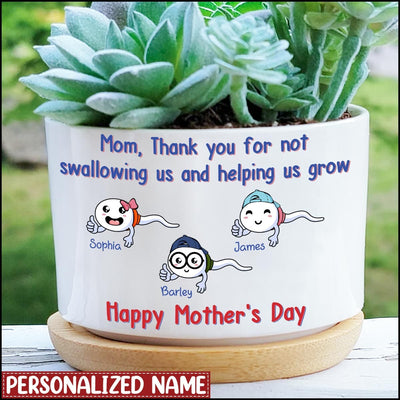 Mom Thanks For Not Swallowing Us And Helping Us Grow, Mother's Day, Funny, Birthday Gift For, Mother, Wife Personalized Plant Pot NVL30MAR23XT3 Ceramic Plant Pot Humancustom - Unique Personalized Gifts Ceramic Pot 1 Ceramic Pot