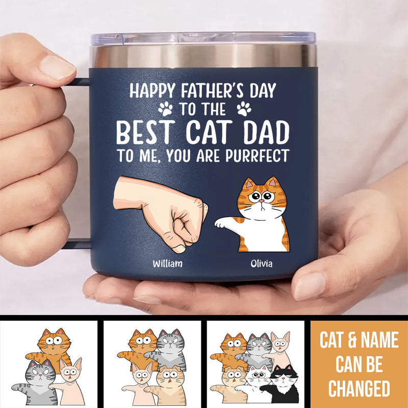 Discover Happy Father's Day To The Best Cat Dad Fist Bump Custom 14oz Stainless Steel Tumbler