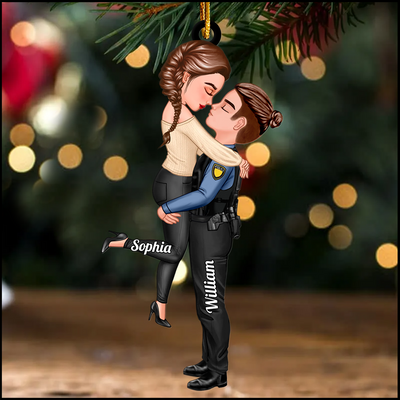 Acrylic Ornament, Couple Portrait Police, Gifts by Occupation Personalized NVL30OCT23KL2