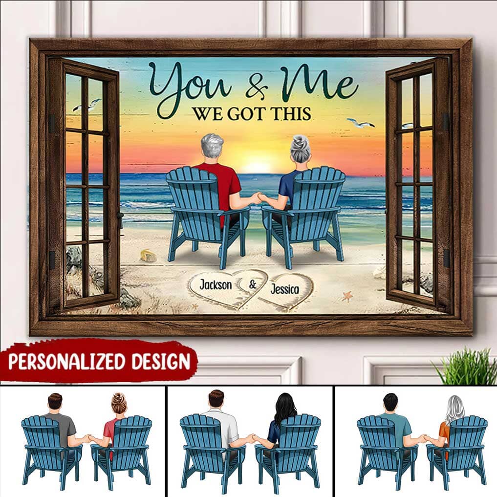Back View Couple Sitting Beach Landscape You & Me We Got This Personalized Canvas NVL31AUG22CT2