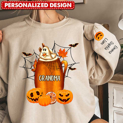 Halloween Spooky Grandma Mom Latte Pumpkin Personalized Sweatshirt NVL31AUG23NY6
