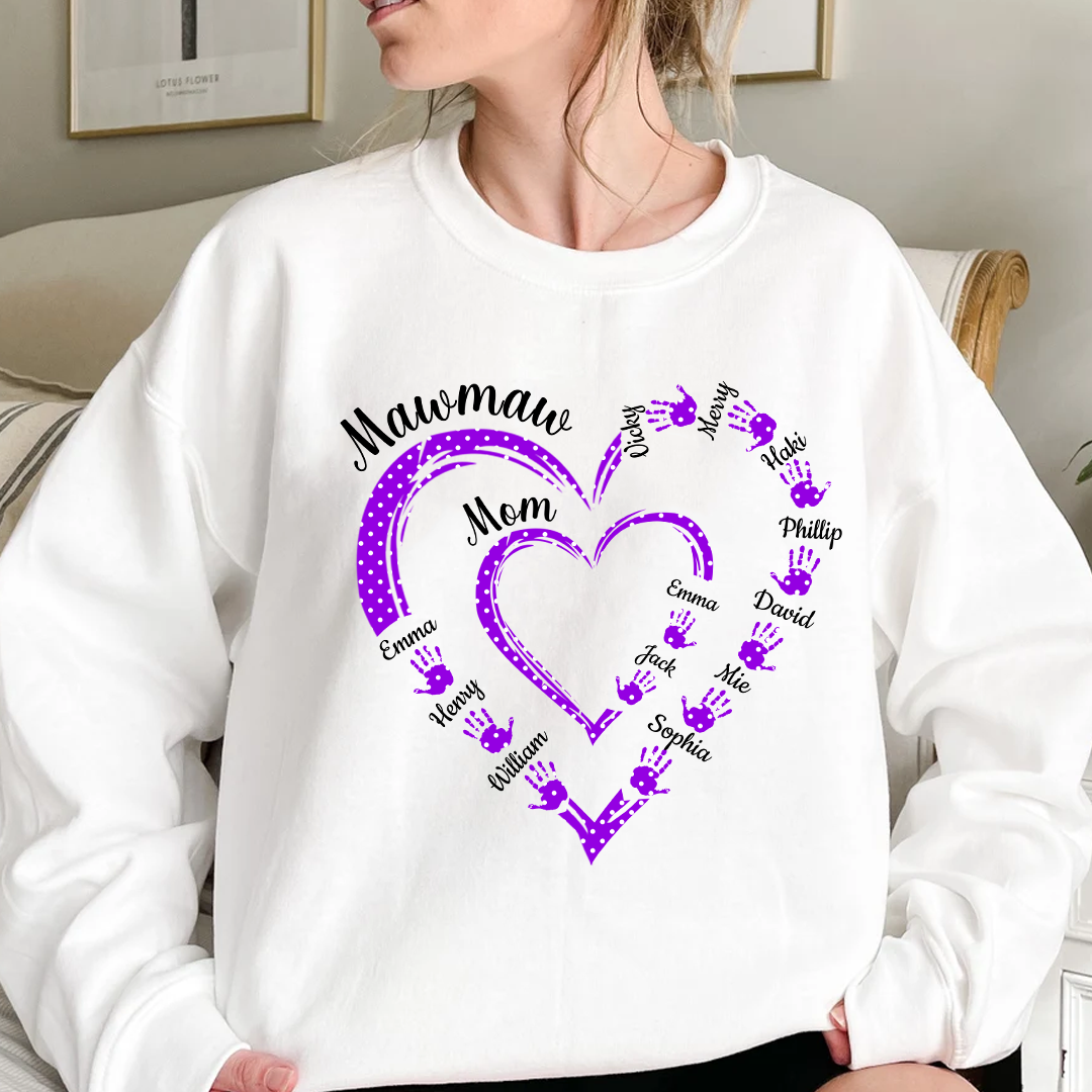 Heart Polka Dot Grandma Nana Mommy Aunt Child Name Handprints Personalized Sweatshirt NVL31JAN24KL1