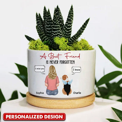 Memorial Puppy Pet Dog Wings Sitting With Dog Mom, A Best Friends Is Never Forgotten Personalized Ceramic Plant Pot NVL31MAR23TP1 Ceramic Plant Pot Humancustom - Unique Personalized Gifts Ceramic Pot 1 Ceramic Pot