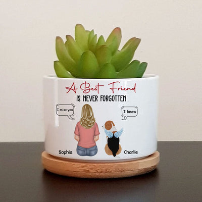Memorial Puppy Pet Dog Wings Sitting With Dog Mom, A Best Friends Is Never Forgotten Personalized Ceramic Plant Pot NVL31MAR23TP1 Ceramic Plant Pot Humancustom - Unique Personalized Gifts