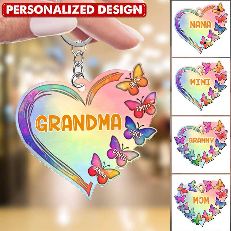 Discover Personalized Grandma Mom Heart Hand With Grandkids Acrylic Keychain