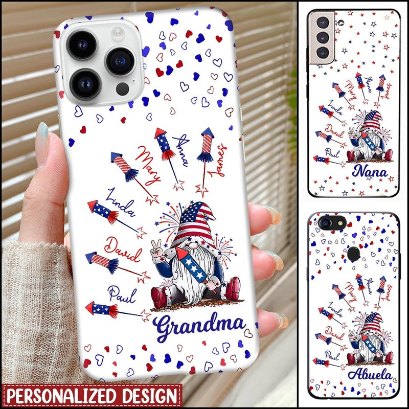 Discover 4th of July American Flag Gnome Grandma Mom Firework Kids Personalized Phone Case