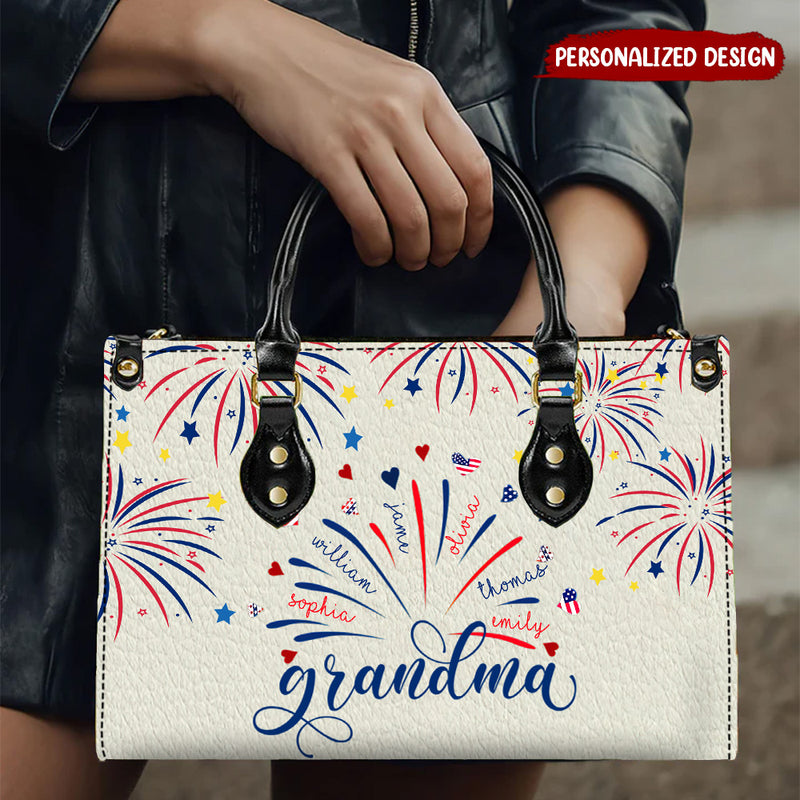 Discover Firework America Flag Grandma And Kids Personalized Leather Handbag