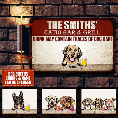Personalized Custom Barkyard Bar & Grill Dogs Funny Drink May Contain Traces Of Dog Hair Printed Metal Sign Pht-29Tp063 Metal Sign Human Custom Store 17.5 x 12.5 in - Best Seller