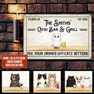 Personalized Custom Bar & Grill Cats Mix Your Drinks With Catz Bitters Printed Metal Sign Pht-29Tp069 Metal Sign Human Custom Store