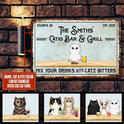 Personalized Custom Bar & Grill Cats Mix Your Drinks With Catz Bitters Printed Metal Sign Pht-29Tp069 Metal Sign Human Custom Store 17.5 x 12.5 in - Best Seller