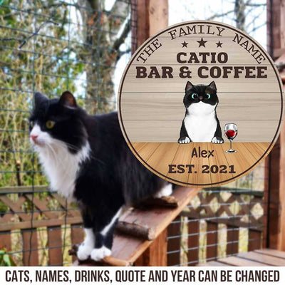 Personalized Custom Catio Bar & Coffee Cats Proudly Serving Whatever You Brought Wood Sign Pht-31Tp005 Wood Sign Human Custom Store