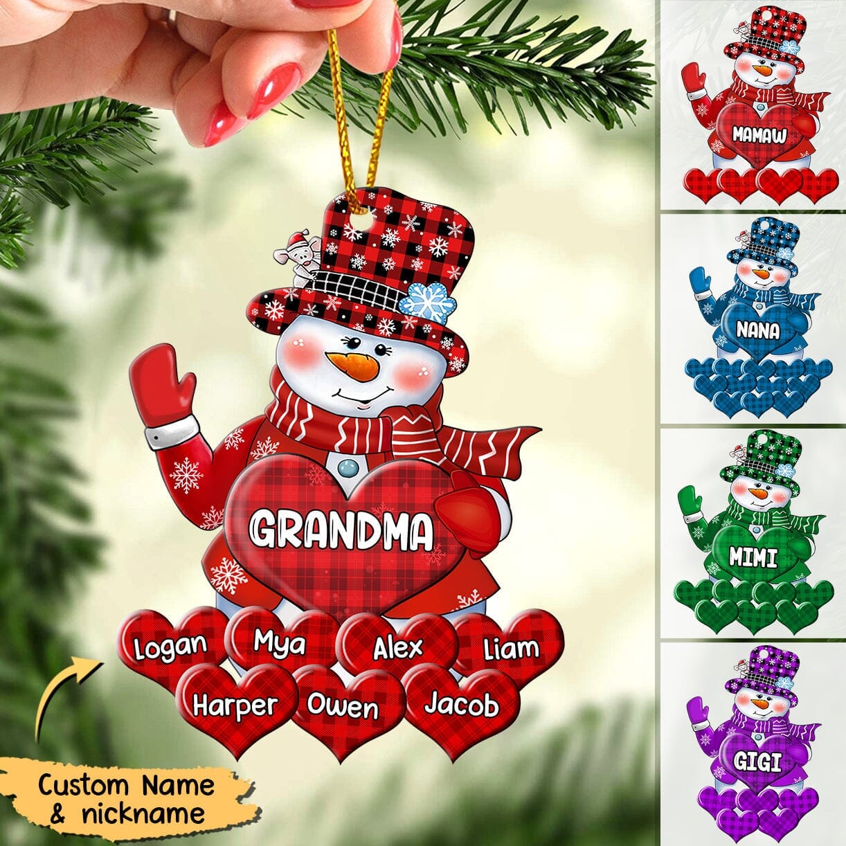 Colorful Christmas Snowman Grandma Mom Little Heart Kids Customized Ornament PM05NOV22CT1 Acrylic Ornament Humancustom - Unique Personalized Gifts 