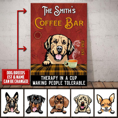 Custom Dog Breeds, Name & Est Coffee Bar Therapy In The Cup Makes People Tolerable Dog Canvas Canvas Dreamship