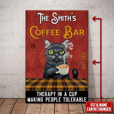 Custom Name & Est Coffee Bar Therapy In The Cup Makes People Tolerable Cat Canvas Dreamship