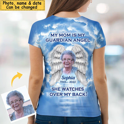 Memorial Upload Photo Wings, My Mom Grandma Nana Is Guardian Angel She Watches Over My Back Personalize 3D T-Shirt PM19APR23CT1 3D T-shirt Humancustom - Unique Personalized Gifts S