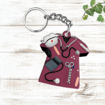 Personalized Nurse Scrubs Gift For Nurse Acrylic Keychain PNM11AUG23VA1