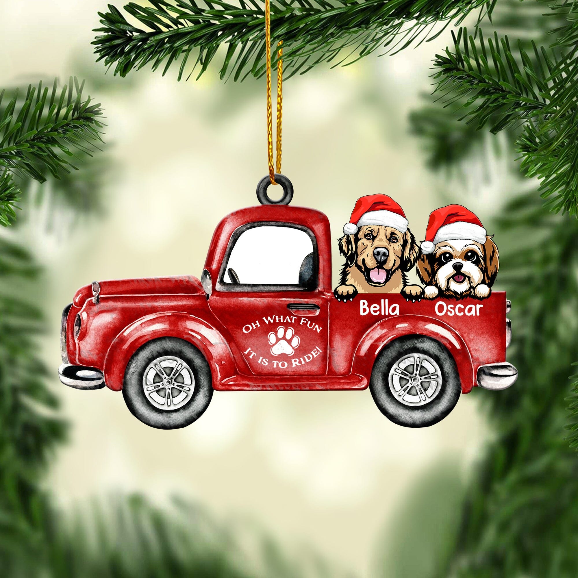 Christmas Cute Puppy Pet Dog On Red Truck Personalized Ornament CTL16OCT23CT1 Acrylic Ornament HumanCustom - Unique Personalized Gifts Made Just for You 