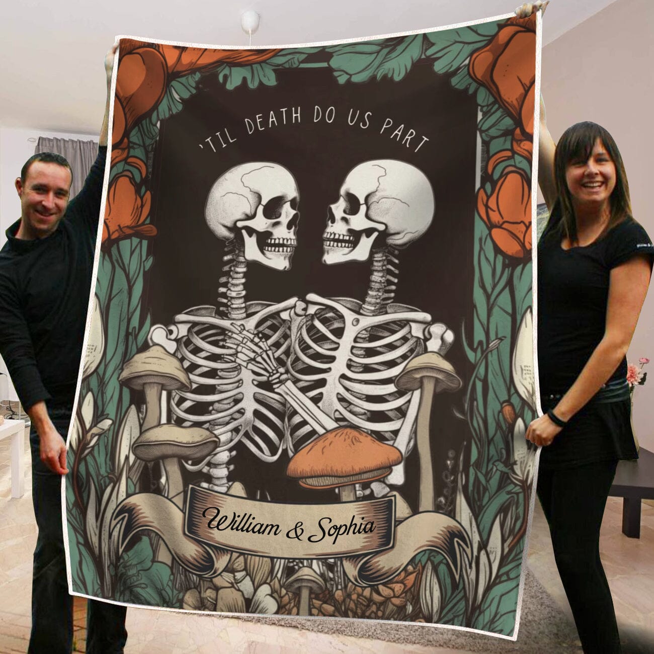 Skeleton Couple Custom Gift 'Til Death Do Us Part' Personalized Blanket NVL01DEC23CT1 Fleece Blanket HumanCustom - Unique Personalized Gifts Made Just for You 