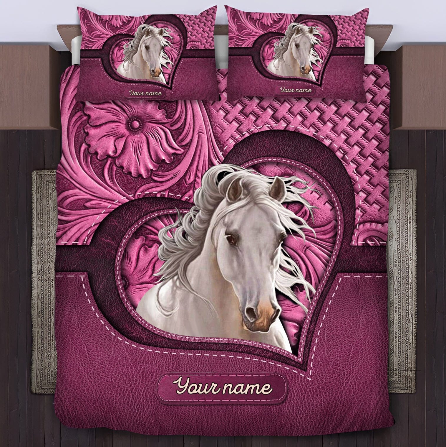 Love Horse Breeds Custom Name Hoofprint Leather Pattern Personalized Bedding Set LPL07DEC23CT1 Bedding Set HumanCustom - Unique Personalized Gifts Made Just for You 