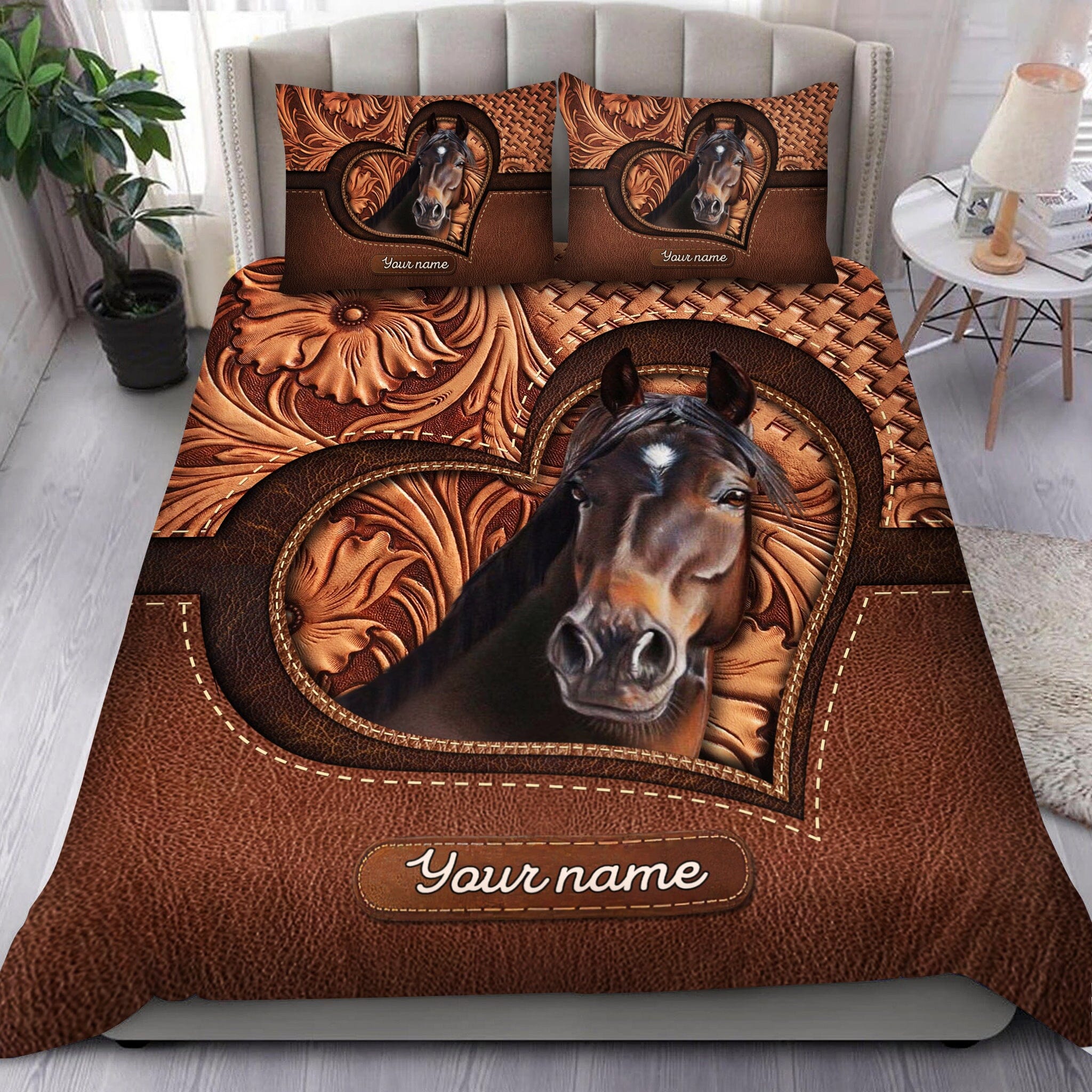 Love Horse Breeds Custom Name Hoofprint Leather Pattern Personalized Bedding Set LPL07DEC23CT1 Bedding Set HumanCustom - Unique Personalized Gifts Made Just for You US TWIN 