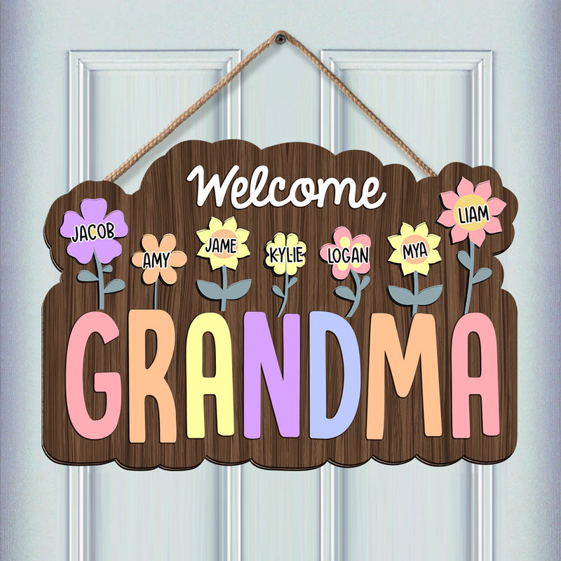 Discover Welcome To Nana Mom's Garden Little Flower Kids Personalized Wooden Shaped Sign