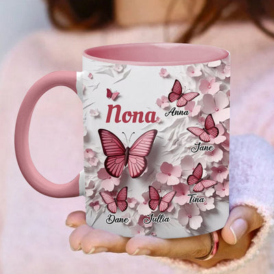 Pink Butterflies and Flowers Wall Personalized Mug Gift For Grandma Mom VTX05DEC23NA1 Accent Mug HumanCustom - Unique Personalized Gifts Made Just for You Red