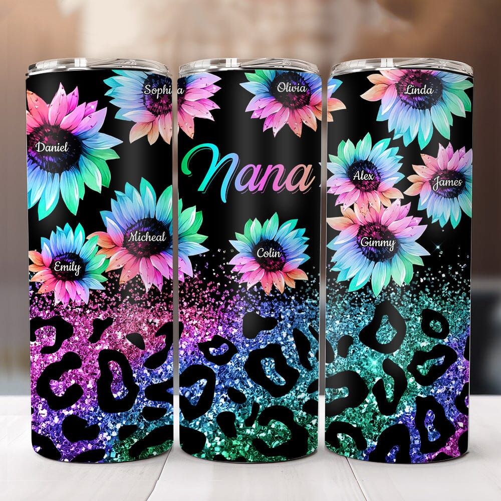 Glitter Leopard Sunflower Personalized Skinny Tumbler Gift For Grandma Mom VTX05DEC23NY1 Skinny Tumbler HumanCustom - Unique Personalized Gifts Made Just for You 20 Oz 