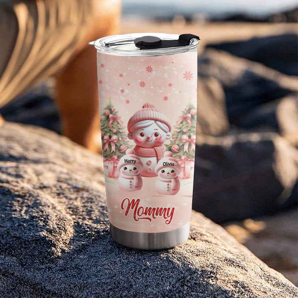 Pink Sky Snowman Grandma With Cute Little Snowman Kids Personalized Glitter Tumbler VTX06DEC23VA1 Glitter Tumbler HumanCustom - Unique Personalized Gifts Made Just for You 