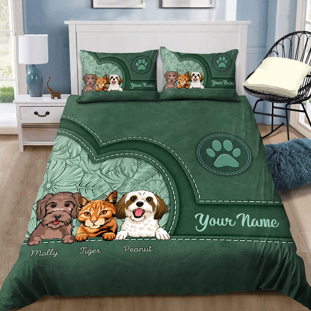 Leather Texture Effect Custom Pets Personalized Bedding Set For Dog Lovers Cat Lovers VTX06DEC23VA2 Bedding Set HumanCustom - Unique Personalized Gifts Made Just for You US TWIN 