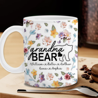 3D Inflated Effect Grandma Bear Floral Pattern Personalized Mug VTX06MAY24KL1