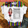 Personalized Teacher Nutrition Facts 3D T-shirt VTX08APR24TP1
