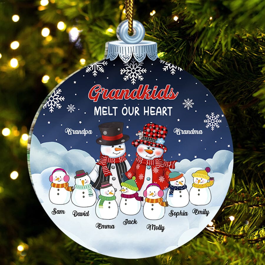 Grandkids Melt Our Heart Snowman Grandpa And Grandma Christmas Personalized Acrylic Ornament VTX09NOV23TT1 Acrylic Ornament HumanCustom - Unique Personalized Gifts Made Just for You Pack 1 