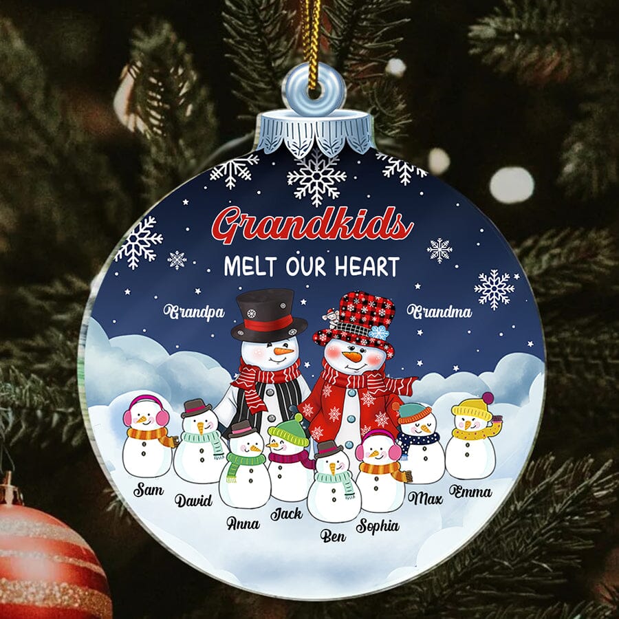 Grandkids Melt Our Heart Snowman Grandpa And Grandma Christmas Personalized Acrylic Ornament VTX09NOV23TT1 Acrylic Ornament HumanCustom - Unique Personalized Gifts Made Just for You 