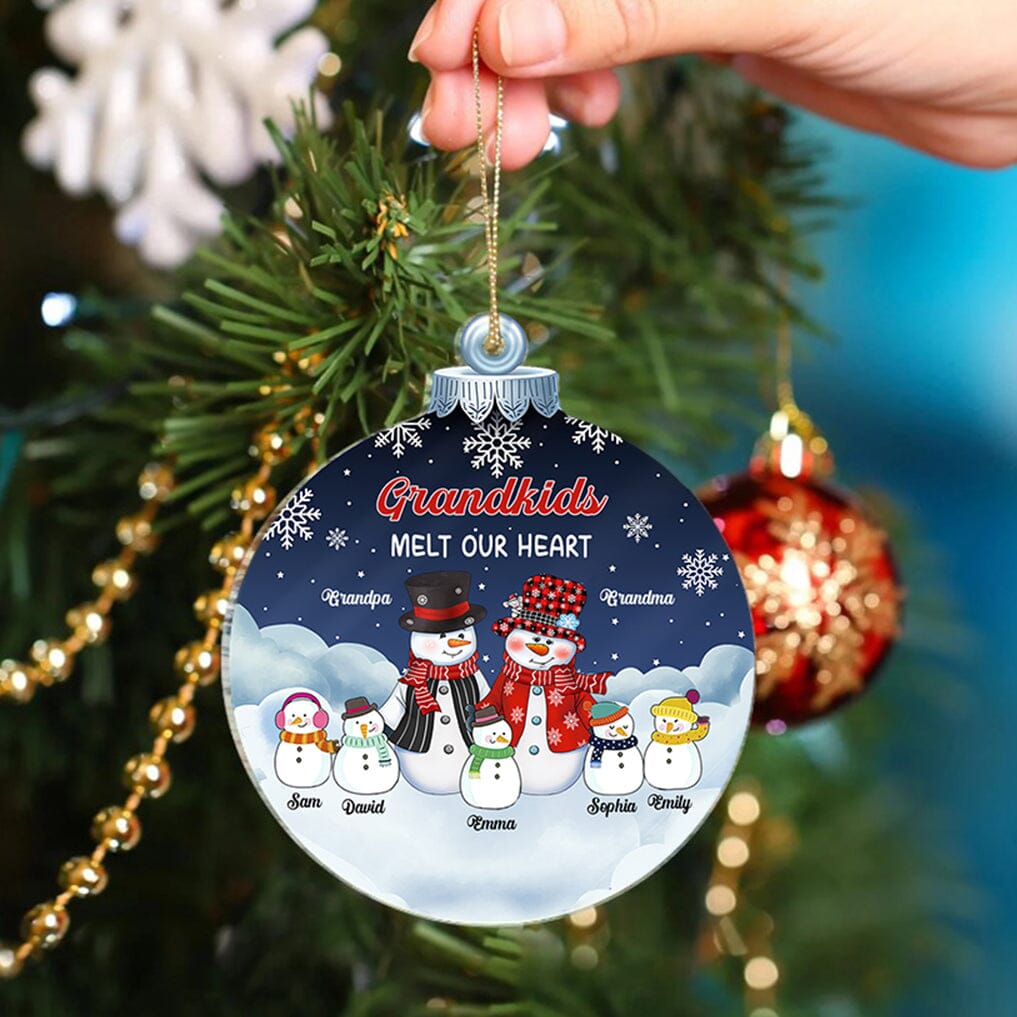 Grandkids Melt Our Heart Snowman Grandpa And Grandma Christmas Personalized Acrylic Ornament VTX09NOV23TT1 Acrylic Ornament HumanCustom - Unique Personalized Gifts Made Just for You 